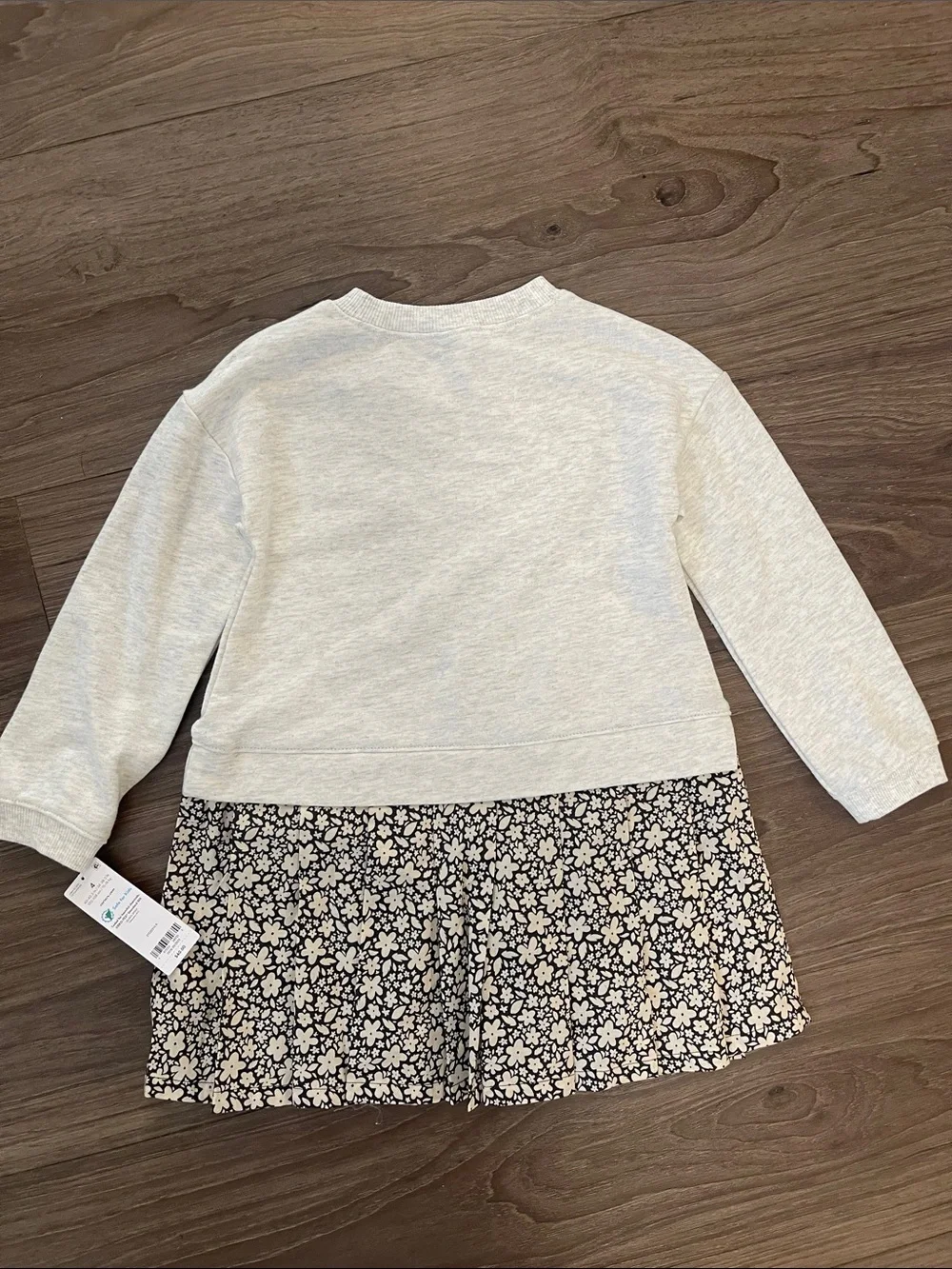 Carter's Cream Sweatshirt Dress with Black Floral Skirt